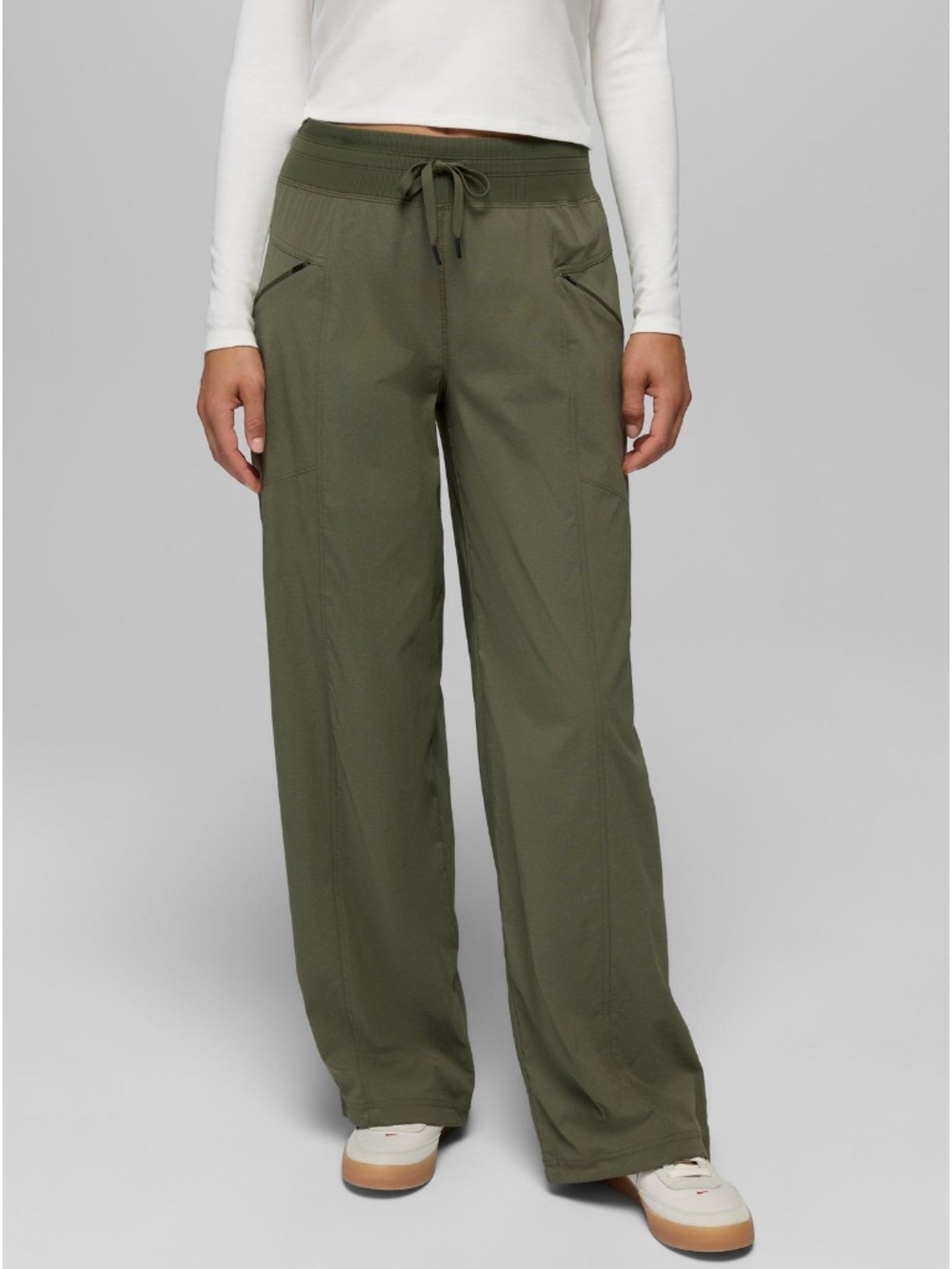 Prana Koen Mid Rise Wide Leg Pant in Cargo Green - Size Large